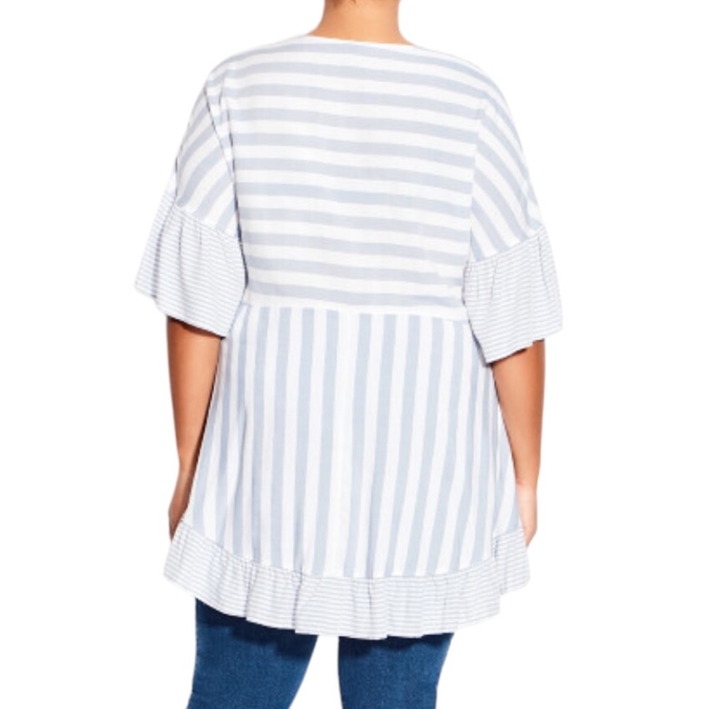 Evans Avenue 30/32 Hattie Stripe Top Tunic Blue White Ruffle Preppy Feminine - Picture 4 of 6
